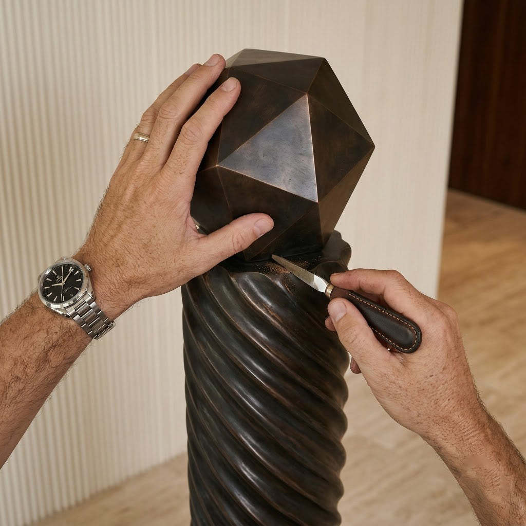Twisted Column Faceted Sphere Sculpture