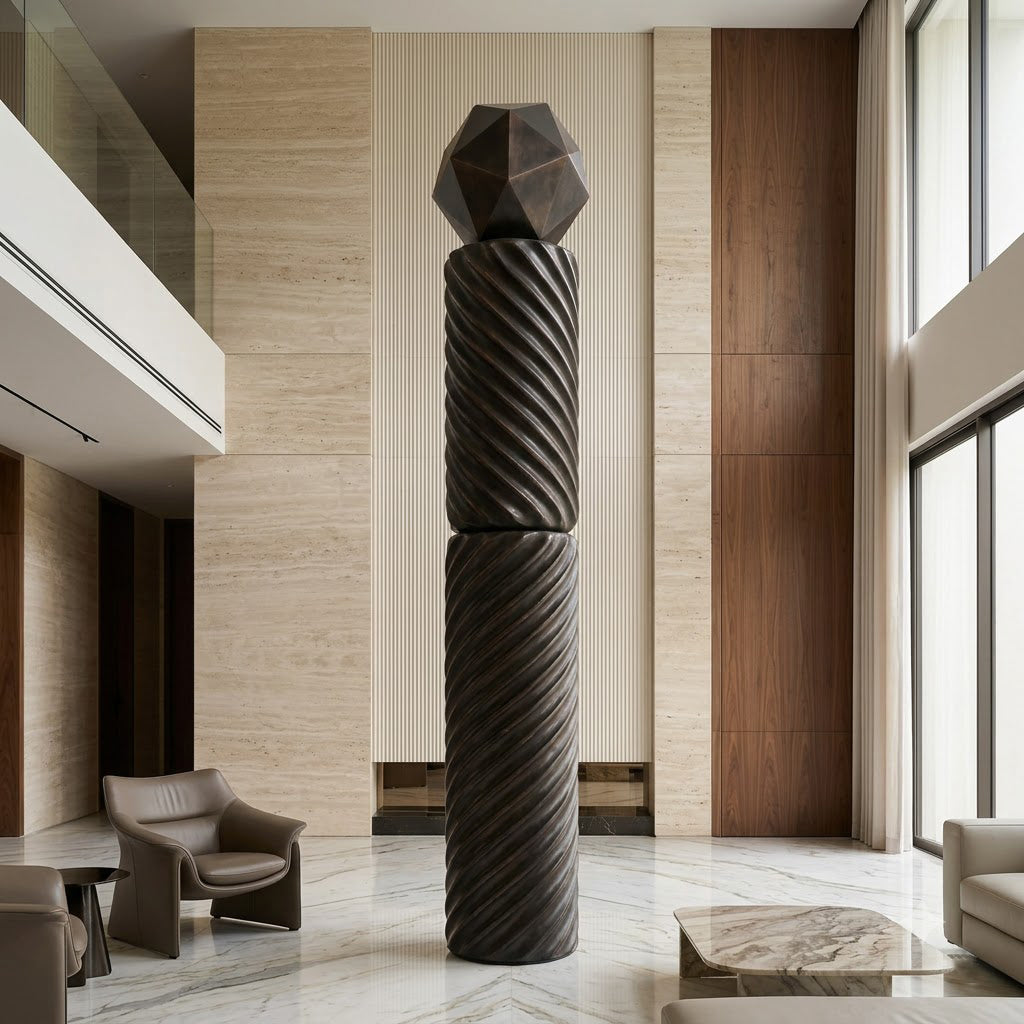 Twisted Column Faceted Sphere Sculpture