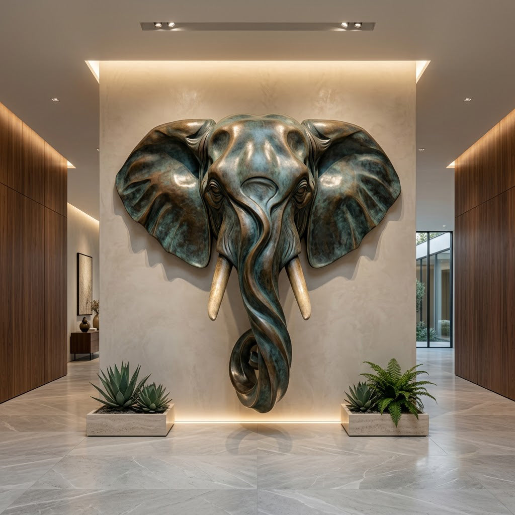 Large Bronze Elephant Head Wall Sculpture