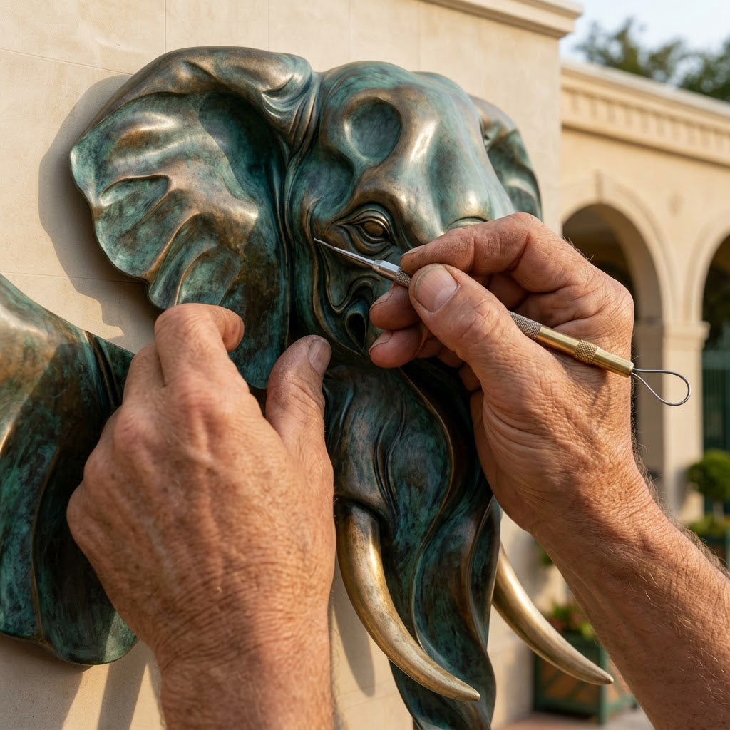 Large Bronze Elephant Head Wall Sculpture