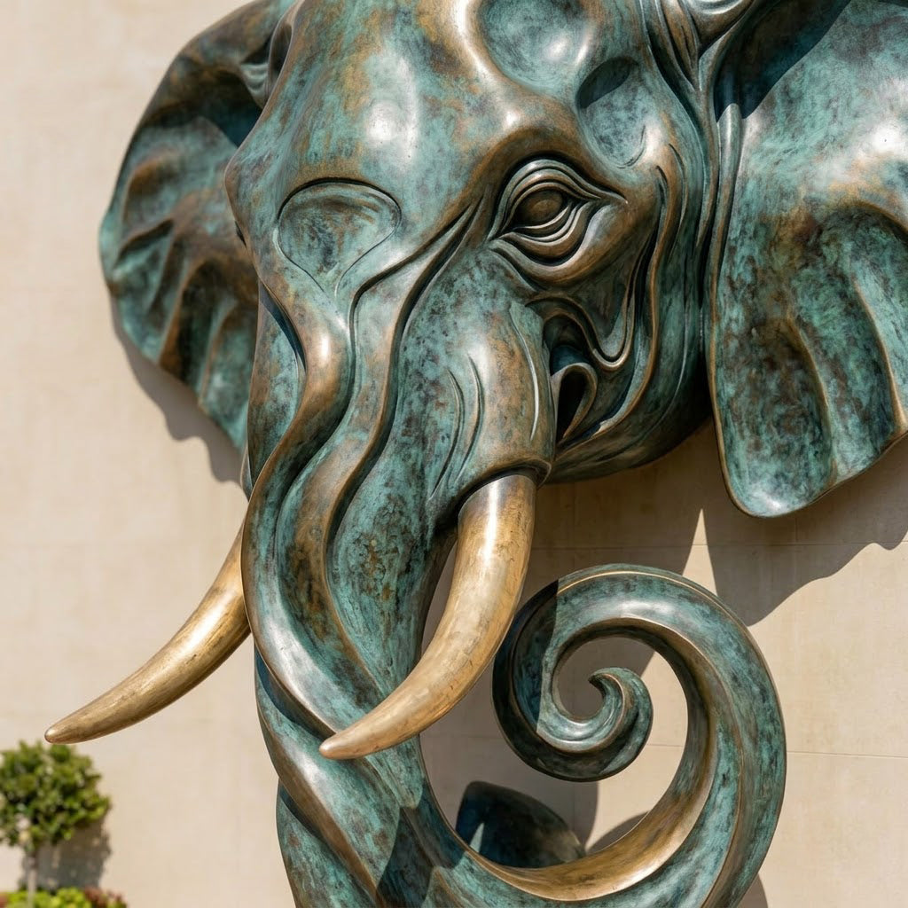 Large Bronze Elephant Head Wall Sculpture