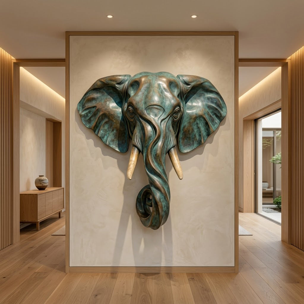 Large Bronze Elephant Head Wall Sculpture