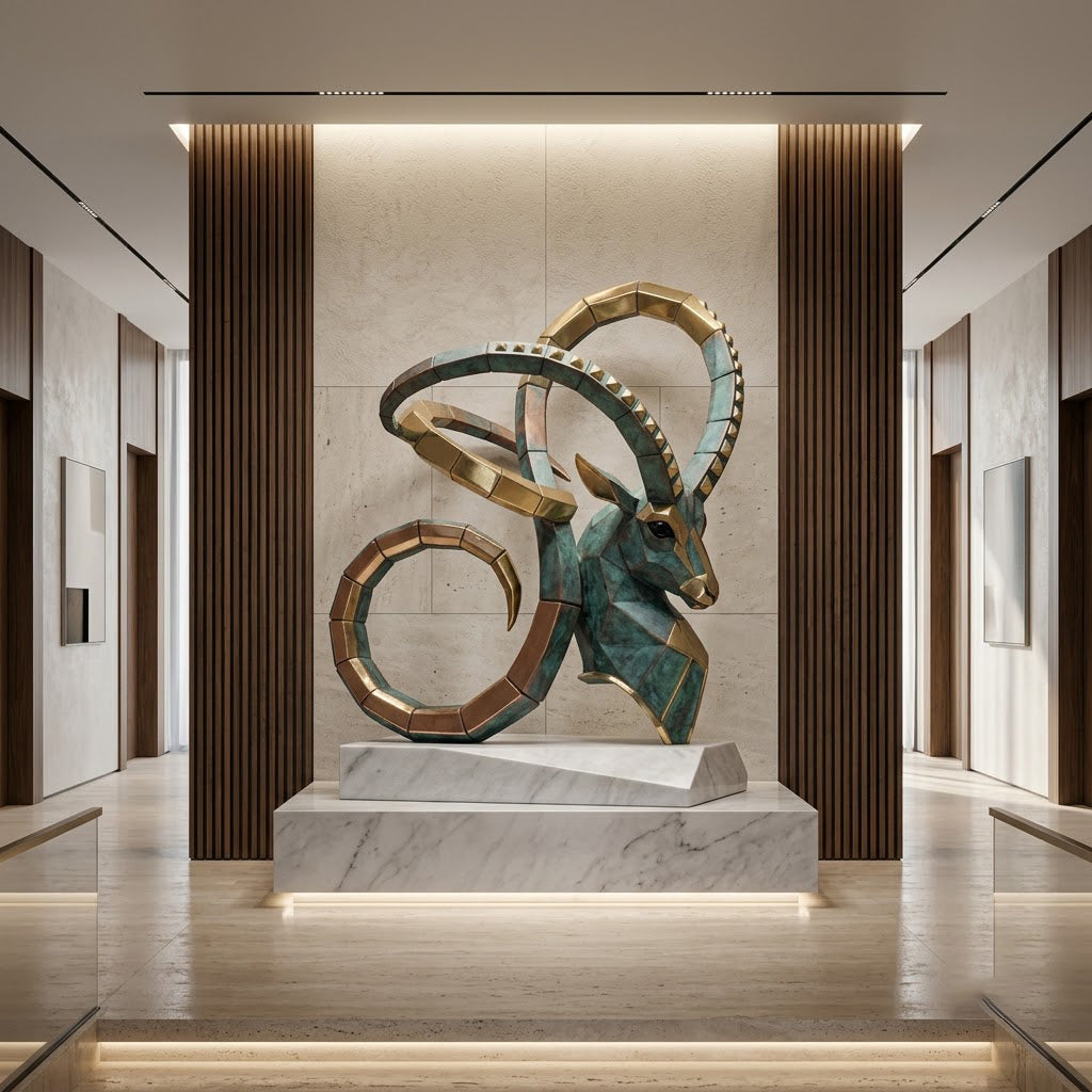 Ibex Head Sculpture