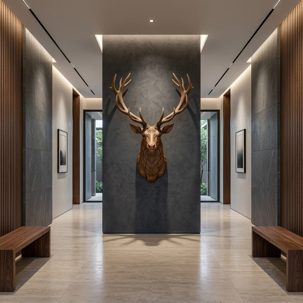 Carved Wood Stag Head Wall Sculpture