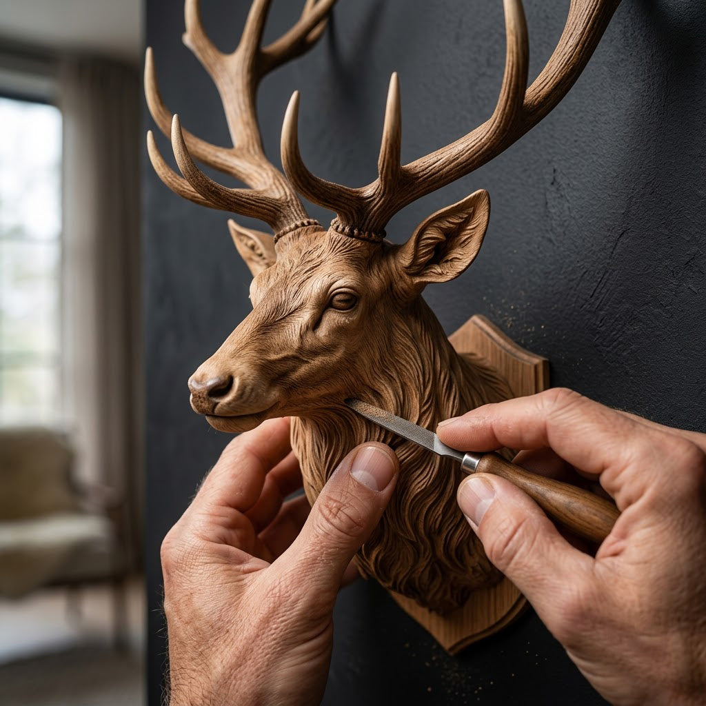 Carved Wood Stag Head Wall Sculpture