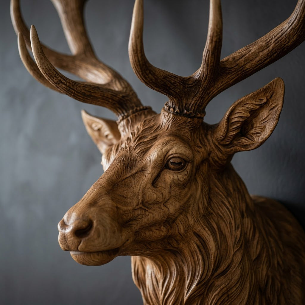 Carved Wood Stag Head Wall Sculpture