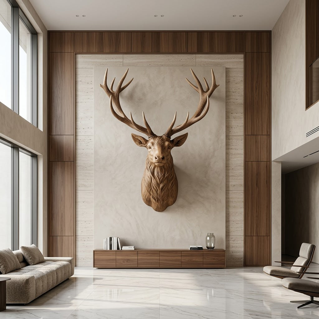 Carved Wood Stag Head Wall Sculpture