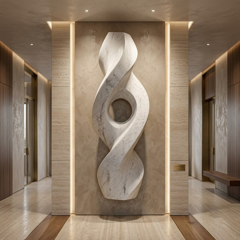 White Marble Twisted Hole Garden Sculpture