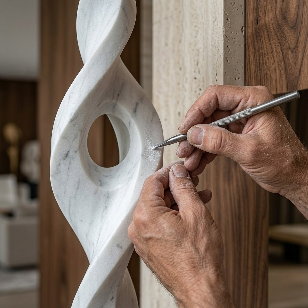 White Marble Twisted Hole Garden Sculpture