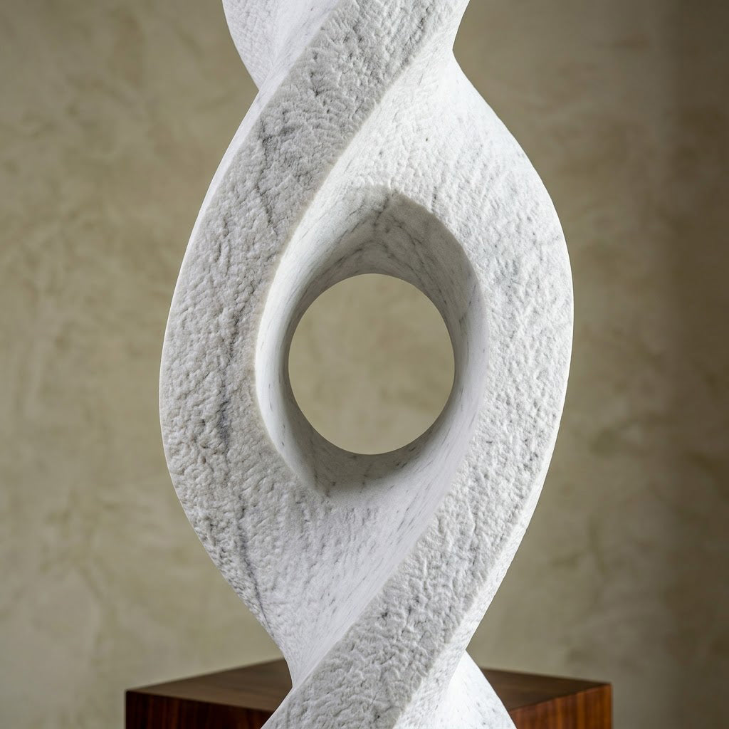 White Marble Twisted Hole Garden Sculpture