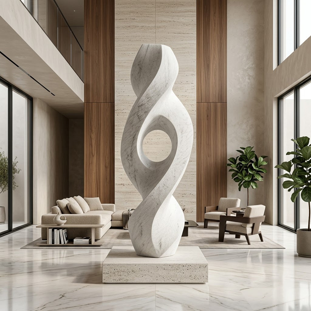 White Marble Twisted Hole Garden Sculpture