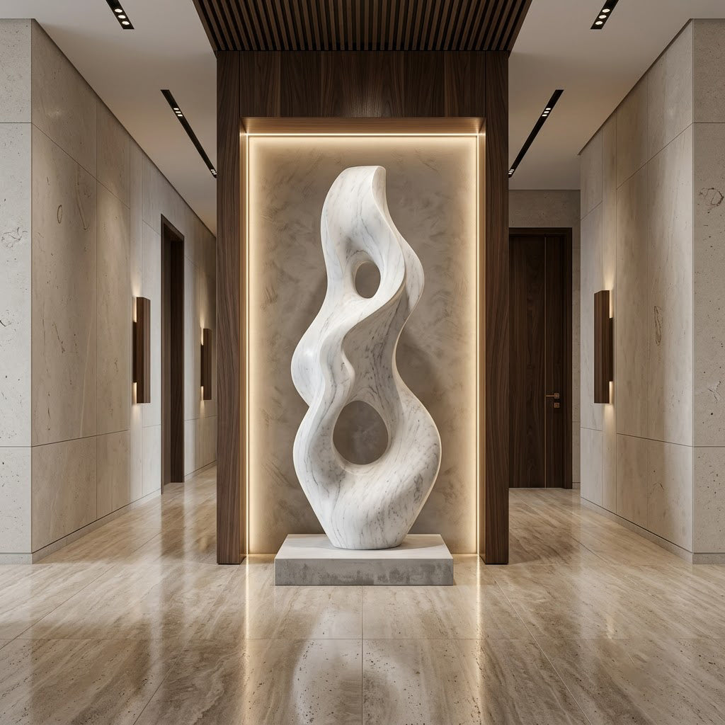 White Marble Flame Form Garden Sculpture