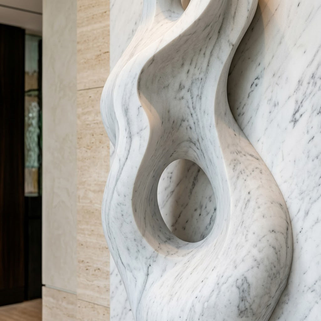 White Marble Flame Form Garden Sculpture