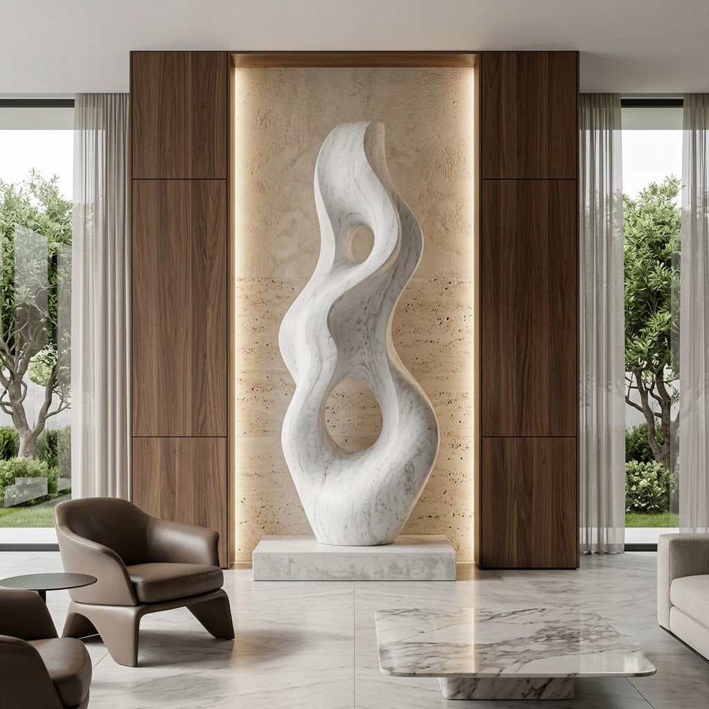White Marble Flame Form Garden Sculpture