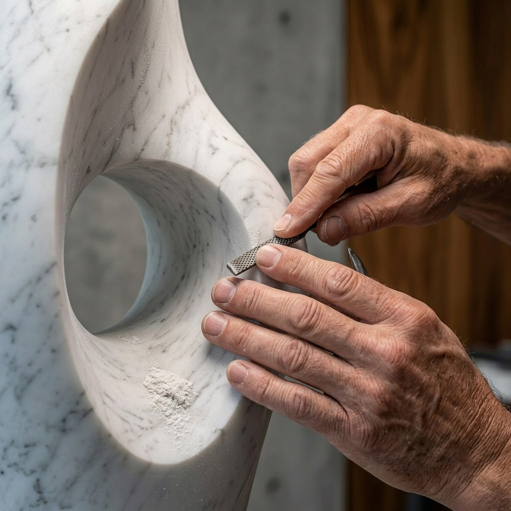 White Marble Open Circle Garden Sculpture