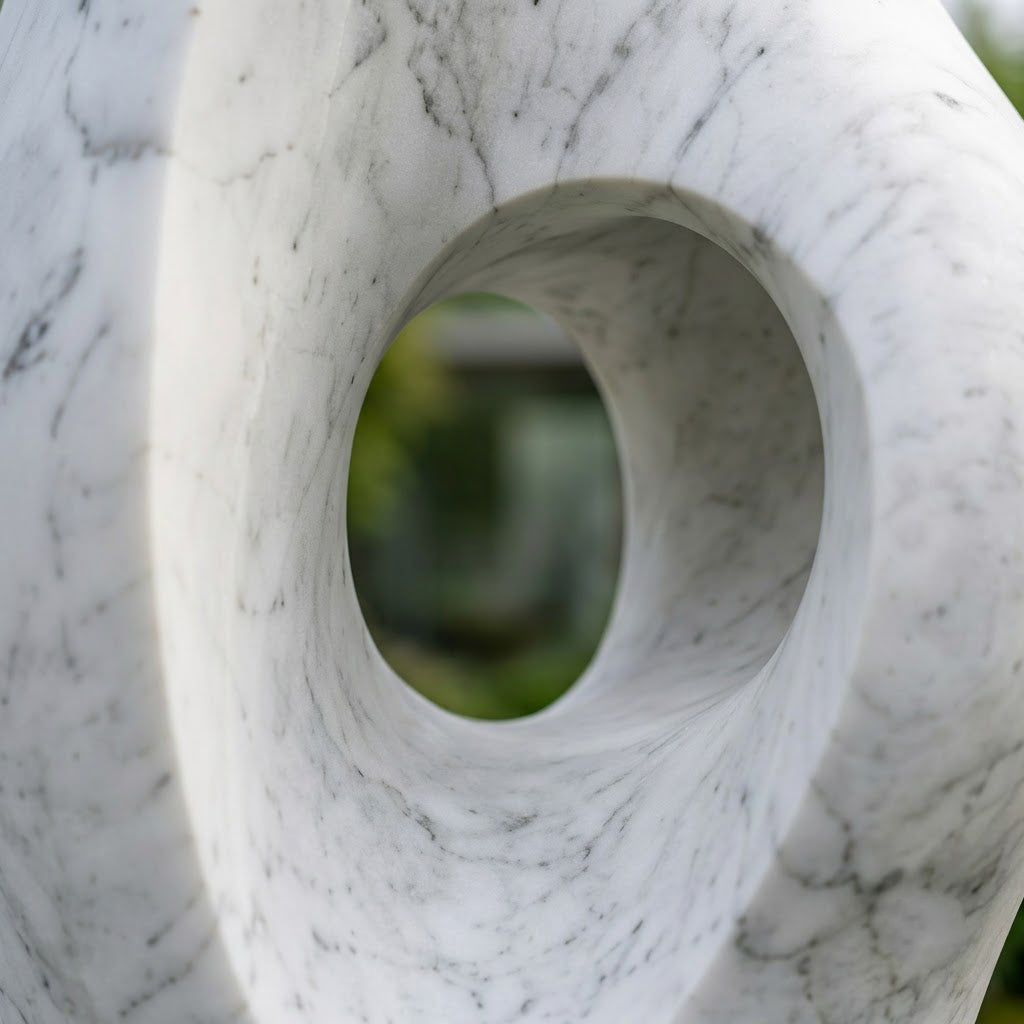 White Marble Open Circle Garden Sculpture