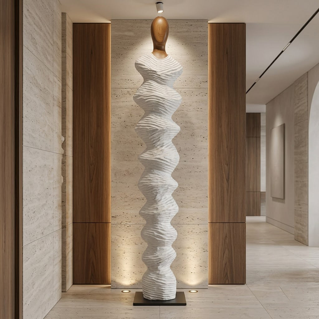 White Textured Ridged Figure Sculpture