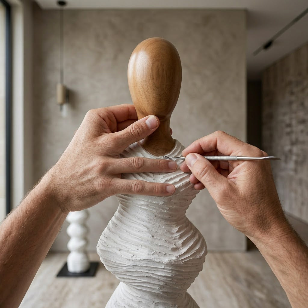 White Textured Ridged Figure Sculpture
