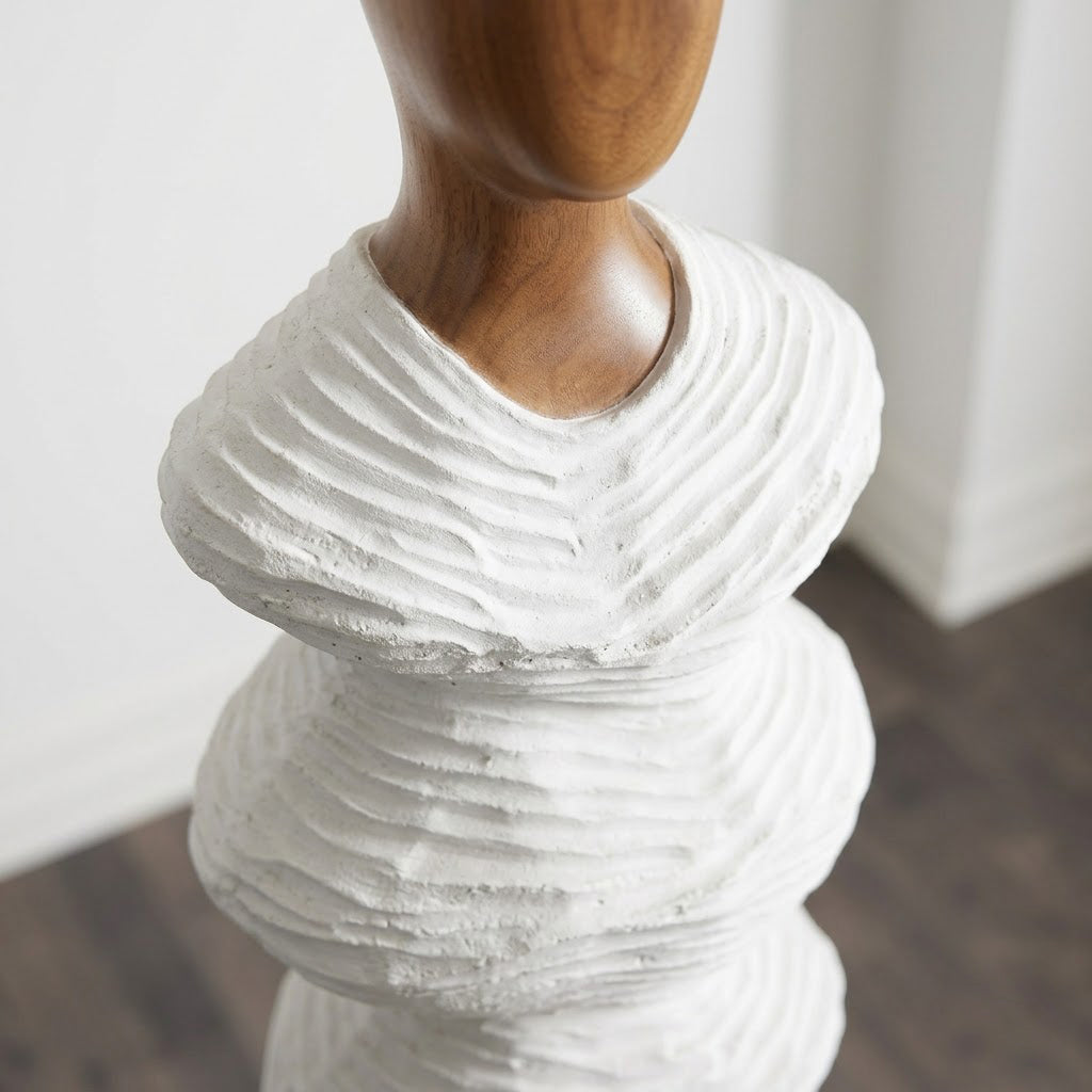 White Textured Ridged Figure Sculpture