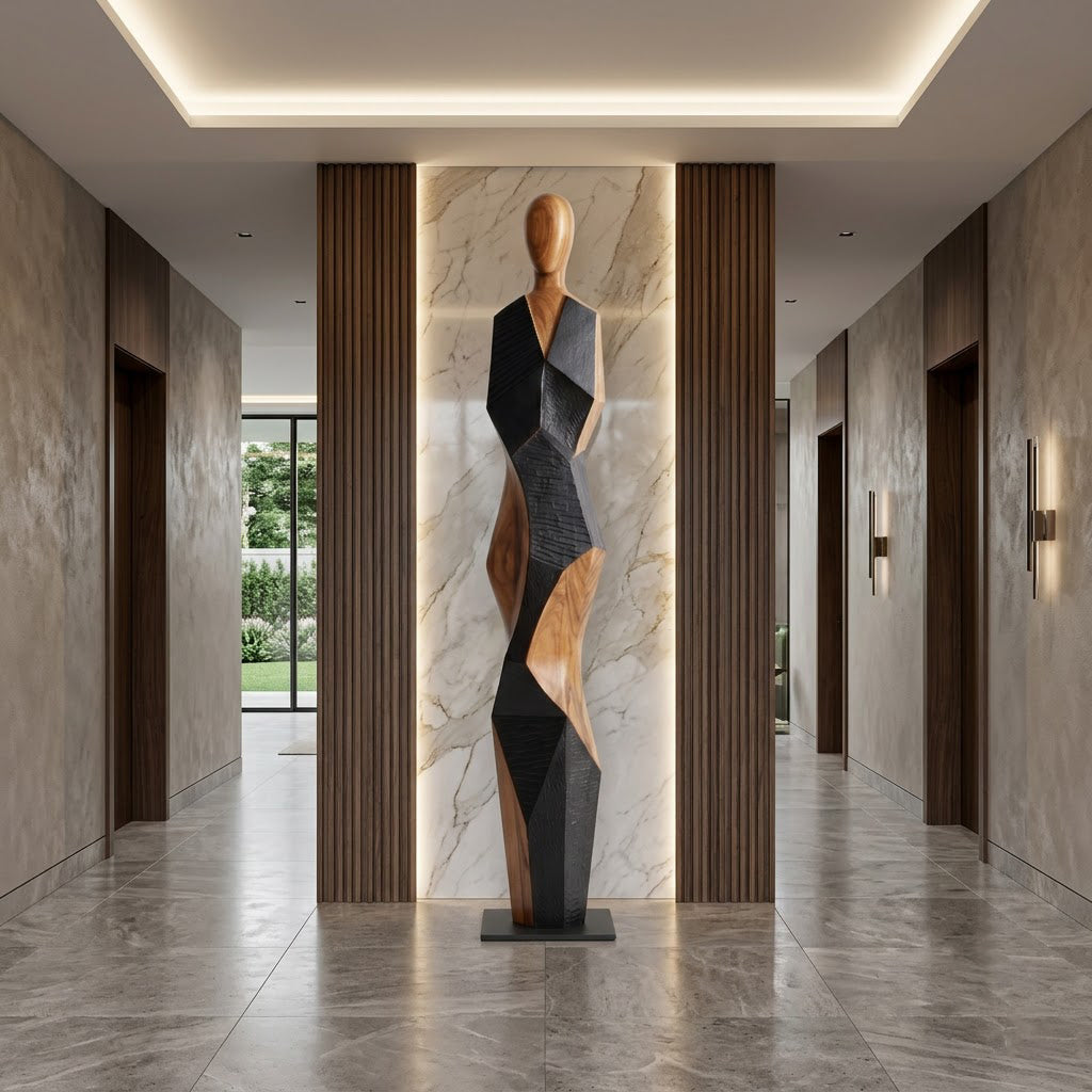 Faceted Wood Figure Sculpture