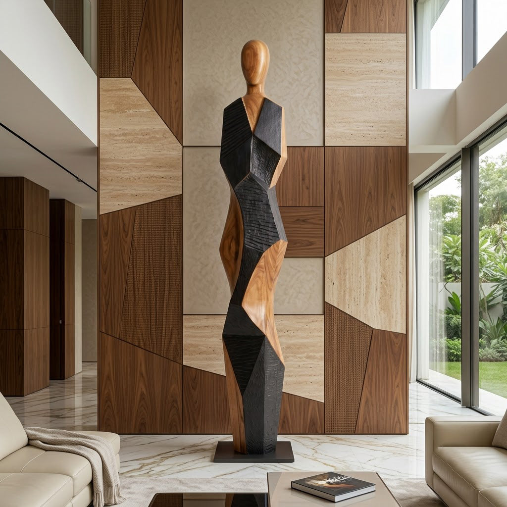 Faceted Wood Figure Sculpture