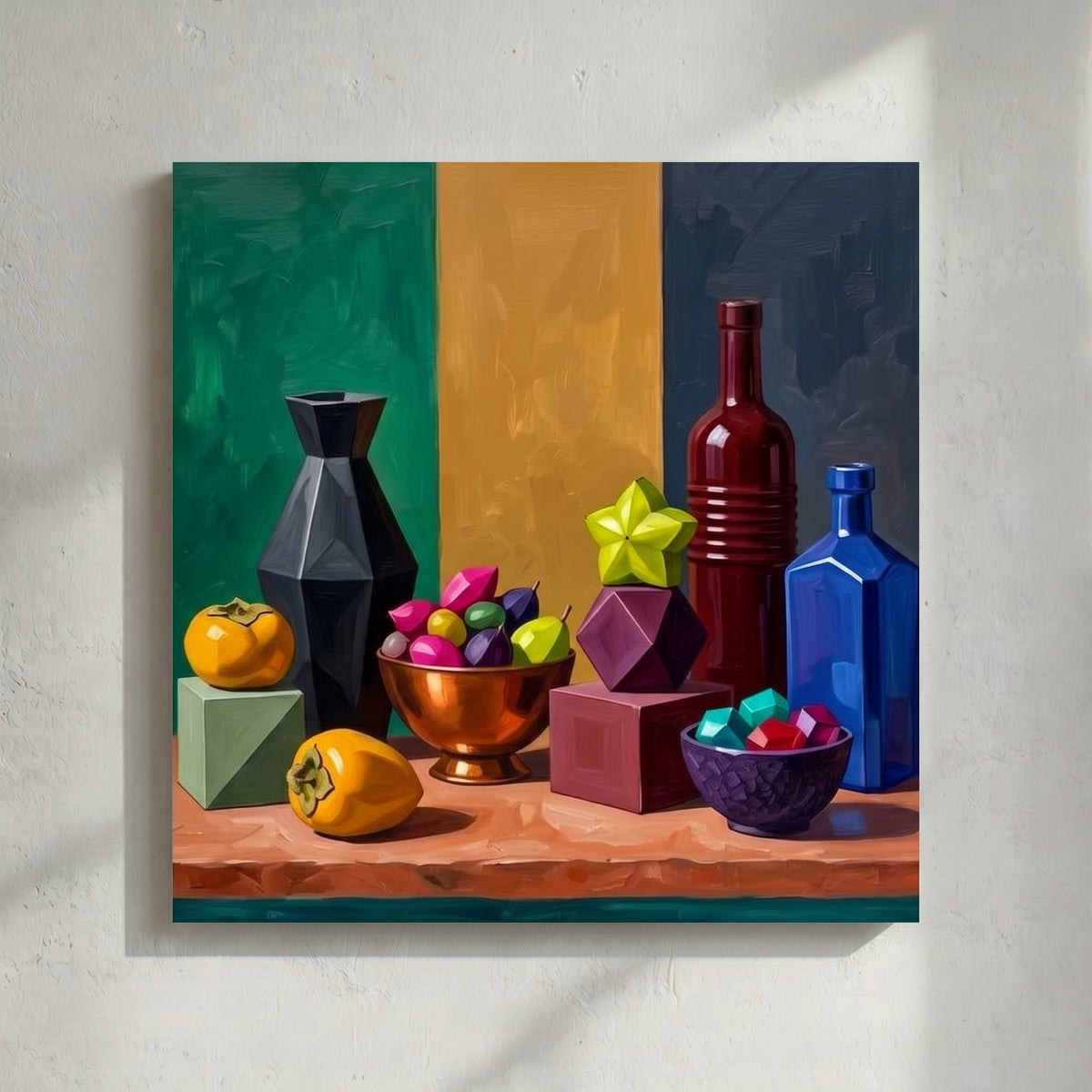 Bold Geometric Fruit & Bottles