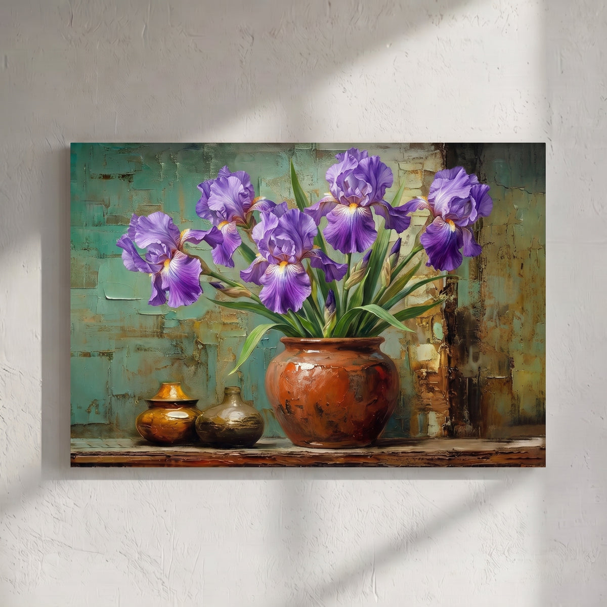 Purple Iris Bouquet in Copper Pot