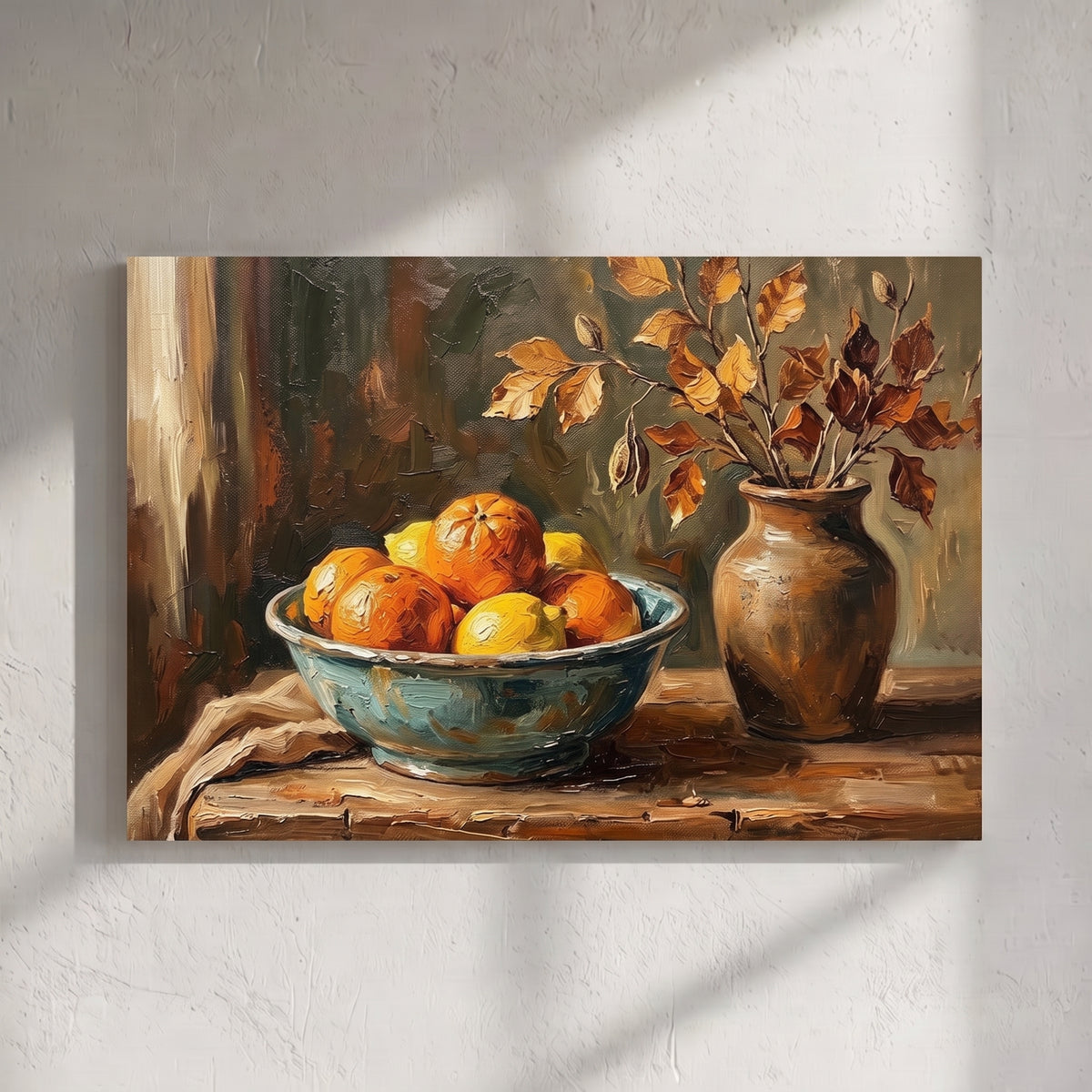 Autumn Citrus Bowl & Dried Leaves