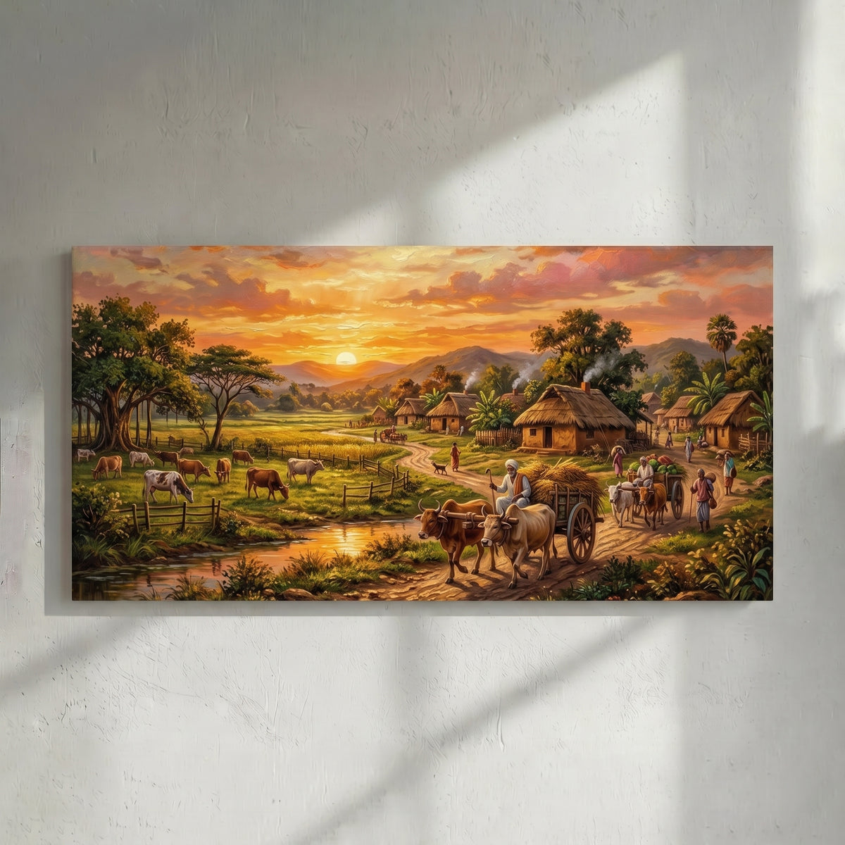 Indian Village Sunset Art