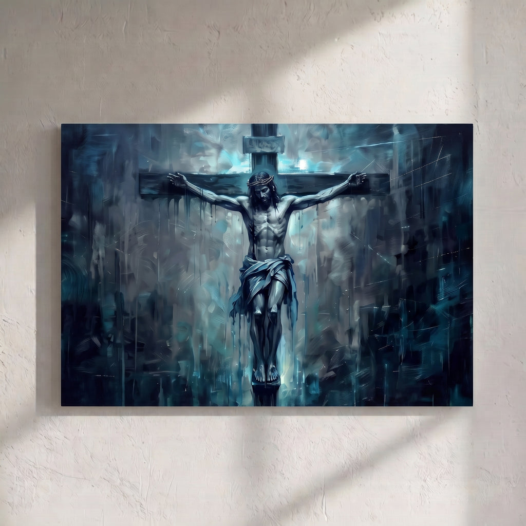 Jesus Crucifixion Dark Blue Painting