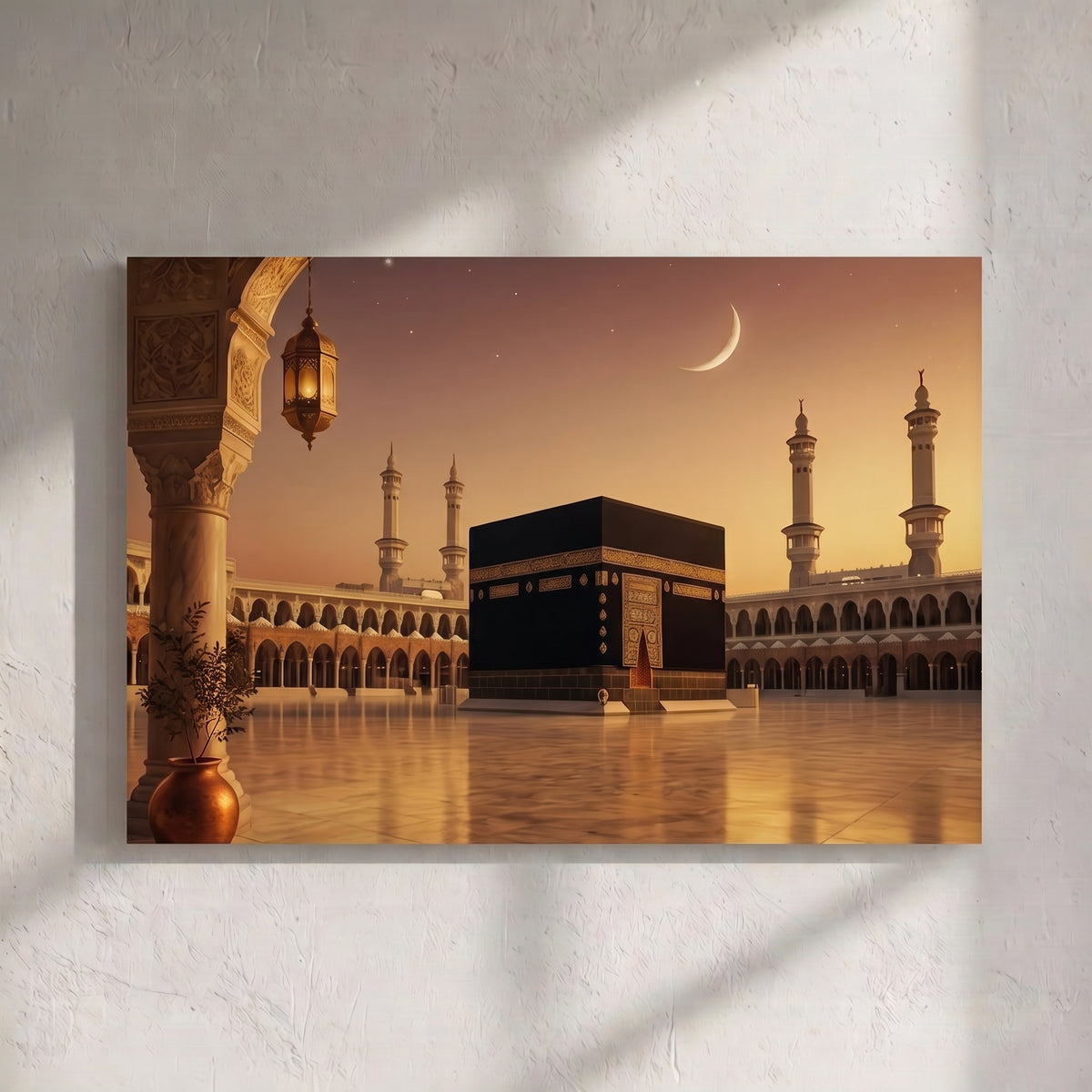Kaaba Mecca Crescent Moon Twilight Painting