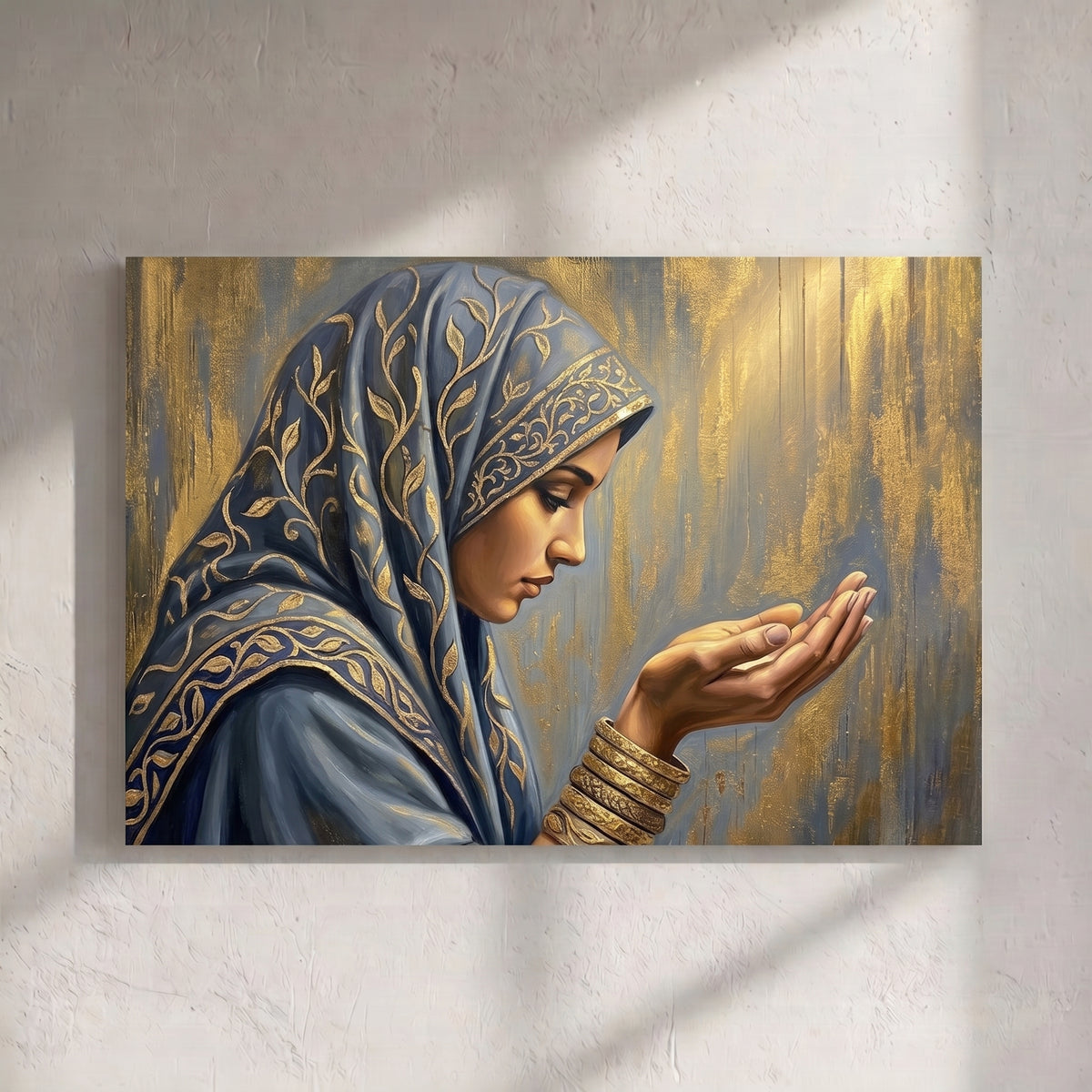 Muslim Woman Praying Golden Hijab Dua Painting