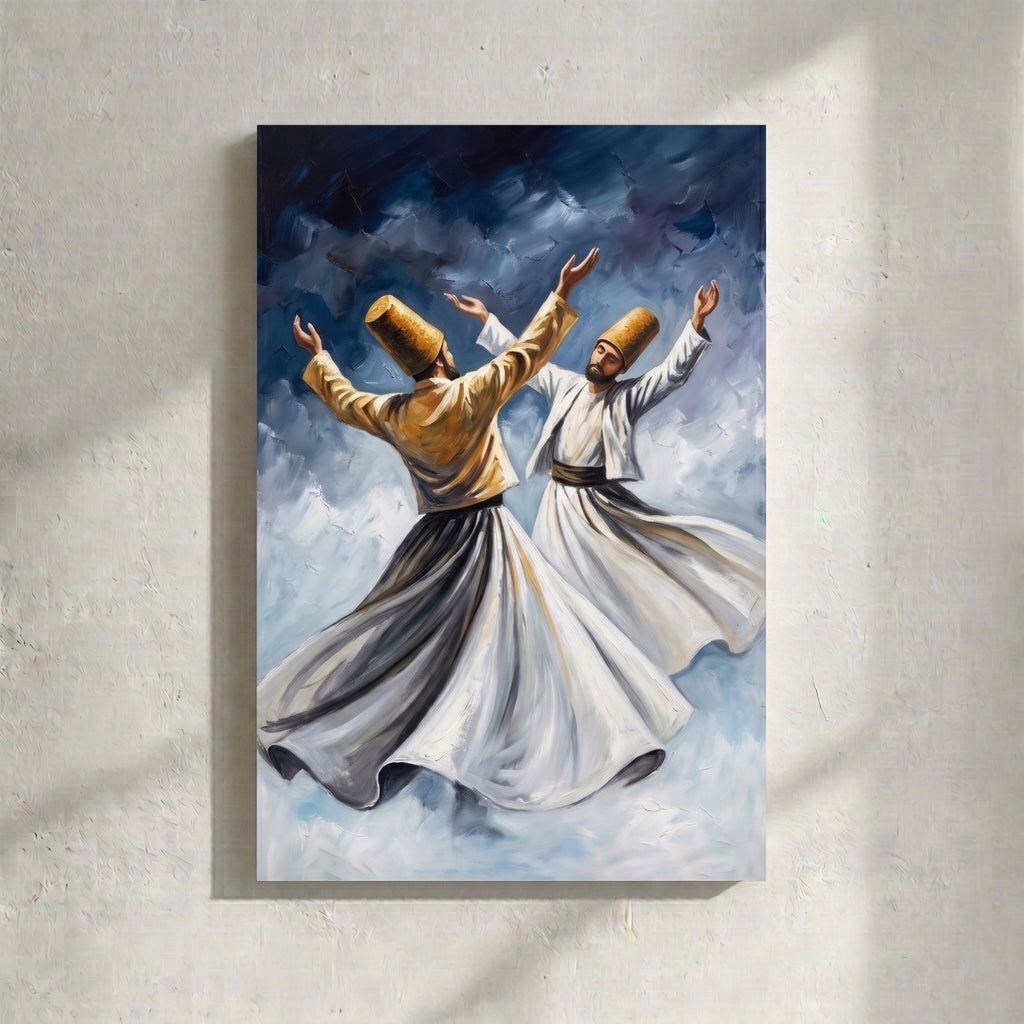 Sufi Dervish Duo Blue Gold Dance Painting