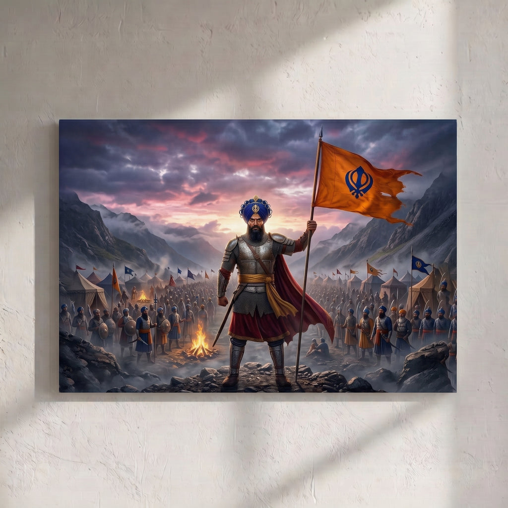Sikh Warrior Khanda Flag Battlefield Painting