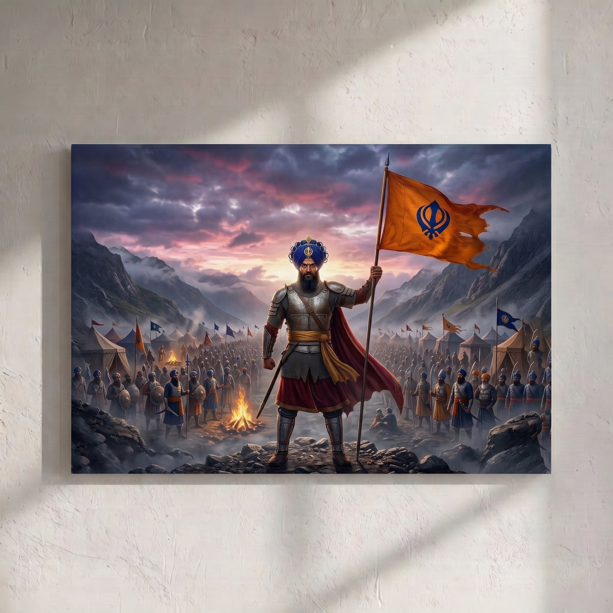 Sikh Warrior Khanda Flag Battlefield Painting