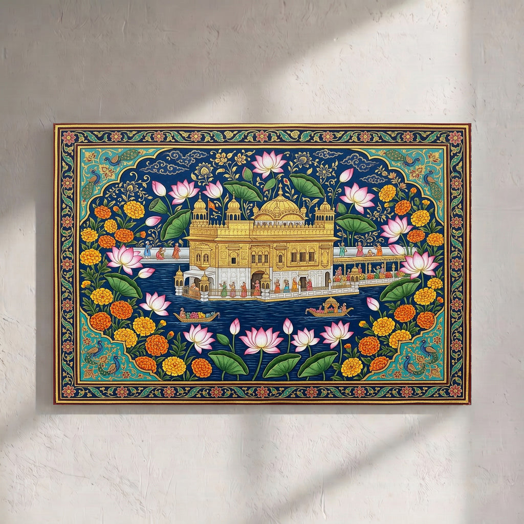 Golden Temple Miniature Lotus Marigold Painting