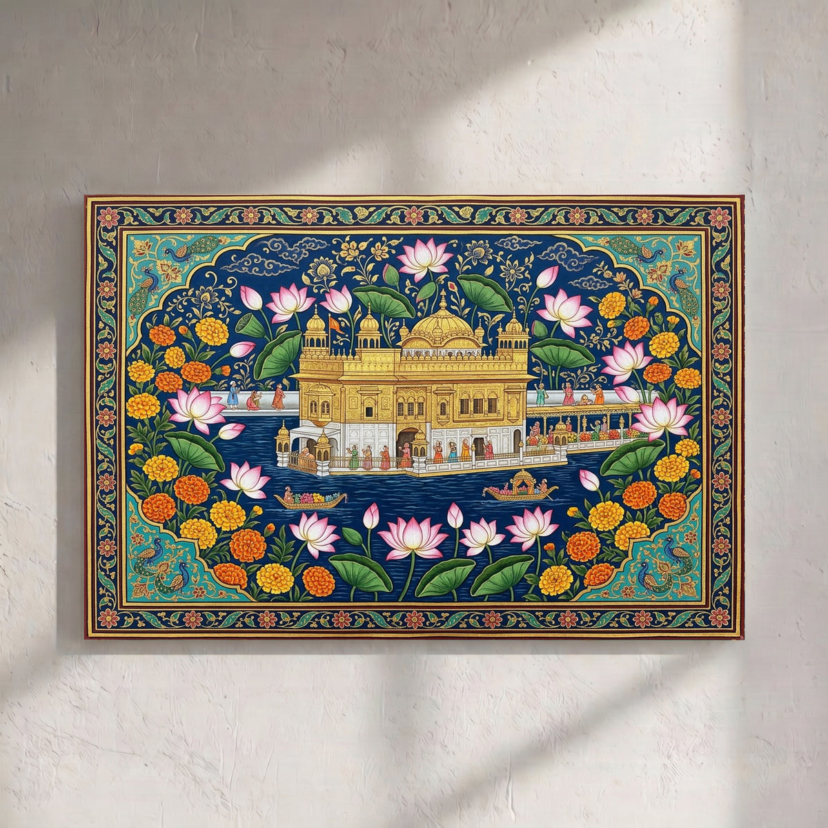 Golden Temple Miniature Lotus Marigold Painting