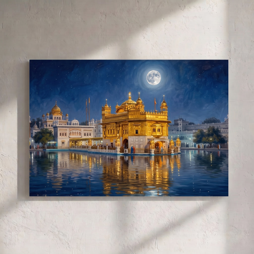 Golden Temple Night Full Moon Amritsar Painting