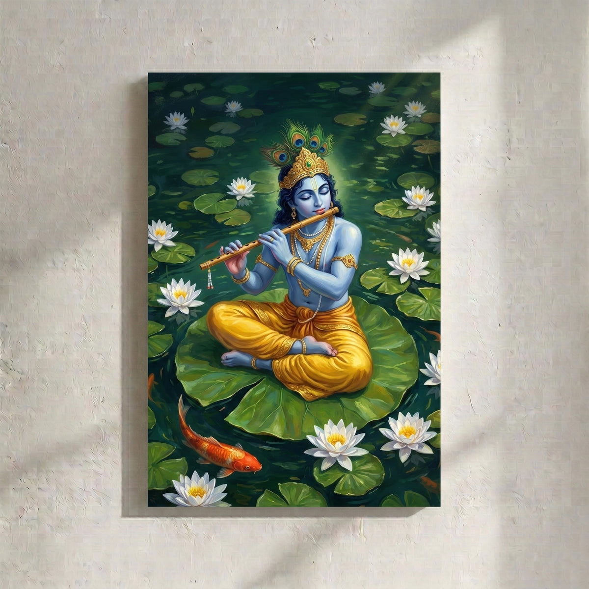 Krishna Flute Lotus Pond Painting