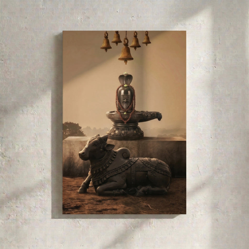 Shiva Lingam Nandi Statue Painting