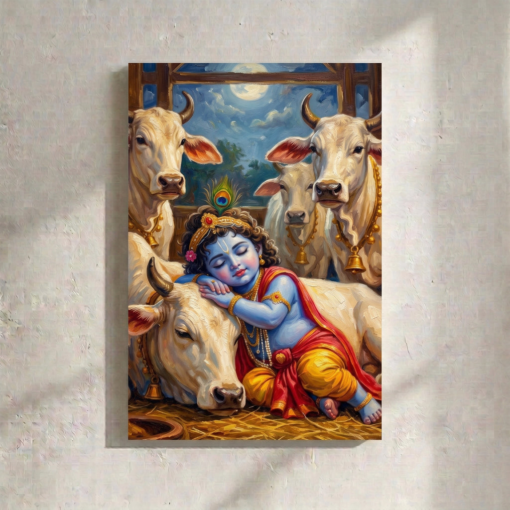 Baby Krishna with Cows Painting