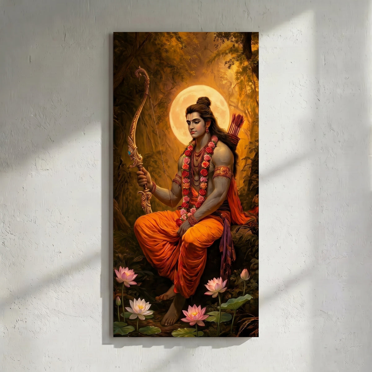 Lord Rama Forest Rose Garland Bow Arrow Painting