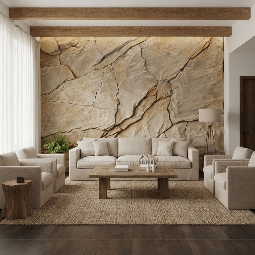 Cream Cracked Boulder 3D Relief Wall Art