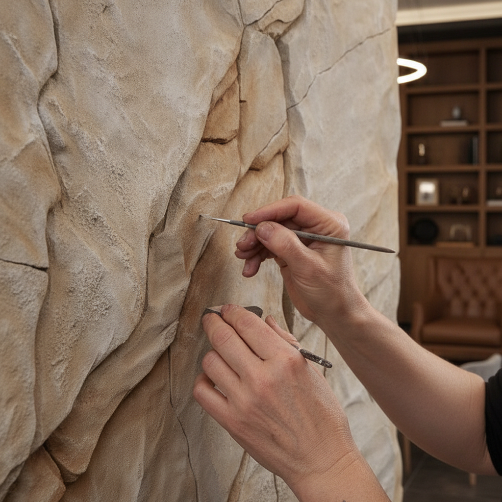 Cream Cracked Boulder 3D Relief Wall Art