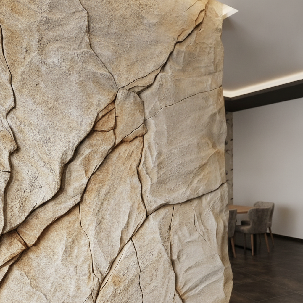 Cream Cracked Boulder 3D Relief Wall Art