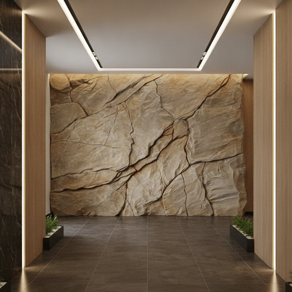 Cream Cracked Boulder 3D Relief Wall Art