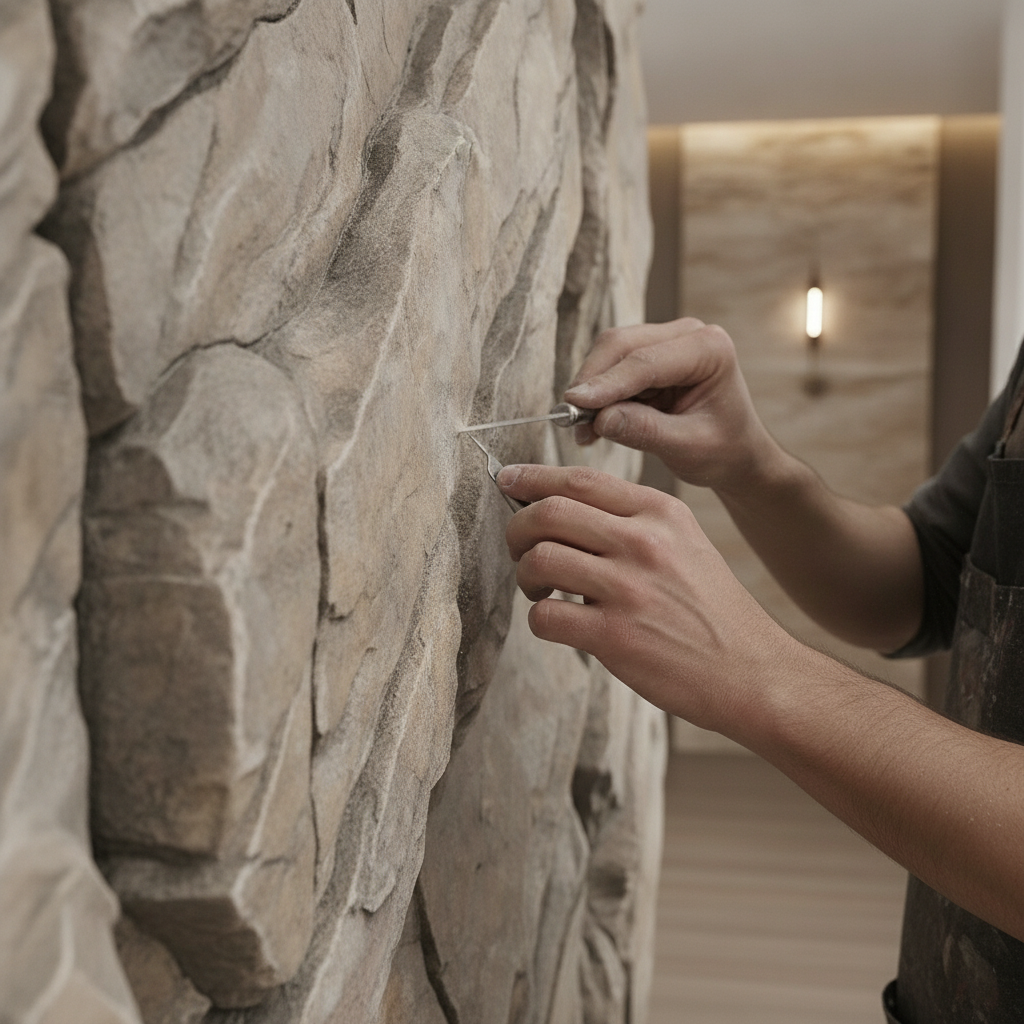 Grey-Beige Fissured Rock 3D Relief Wall Art