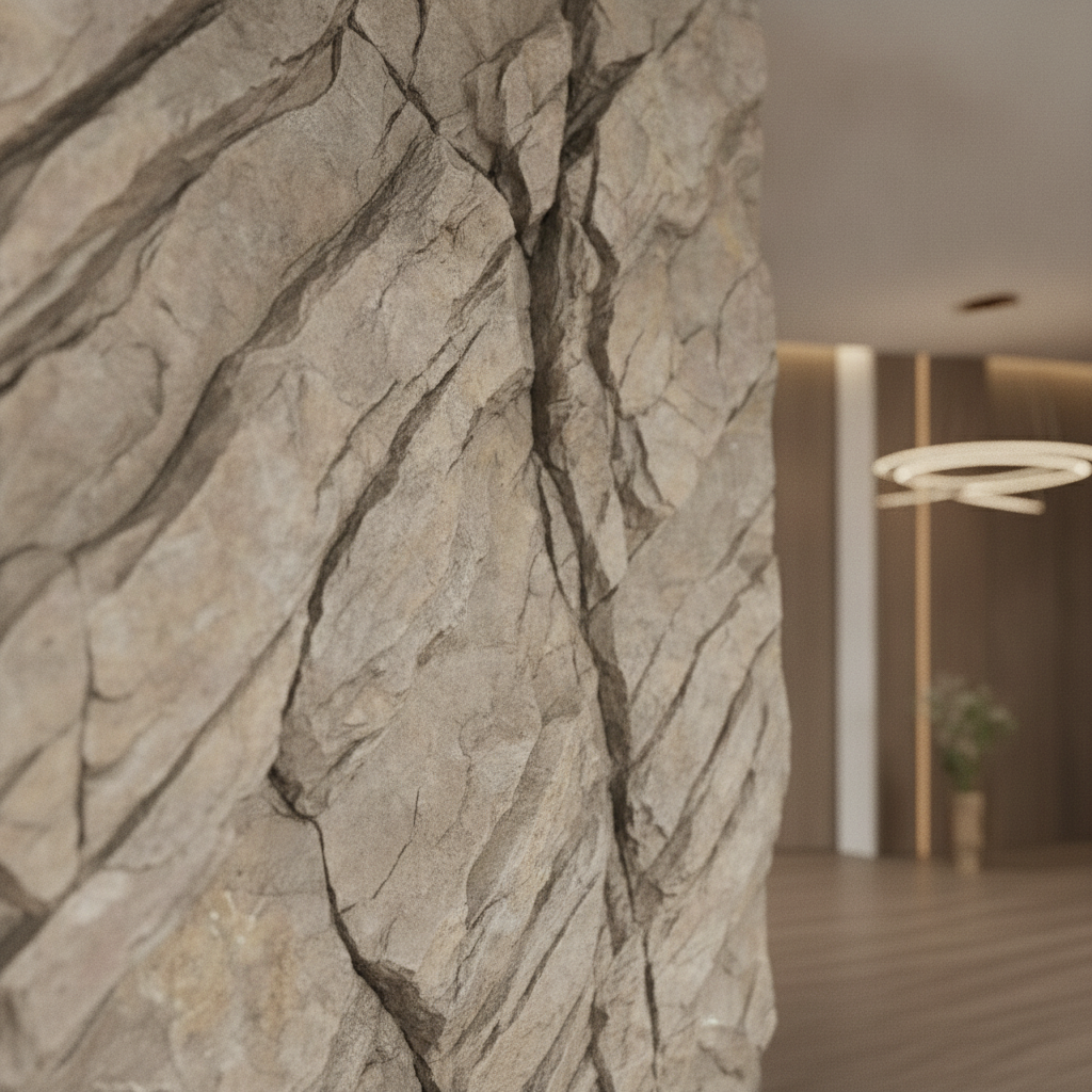 Grey-Beige Fissured Rock 3D Relief Wall Art