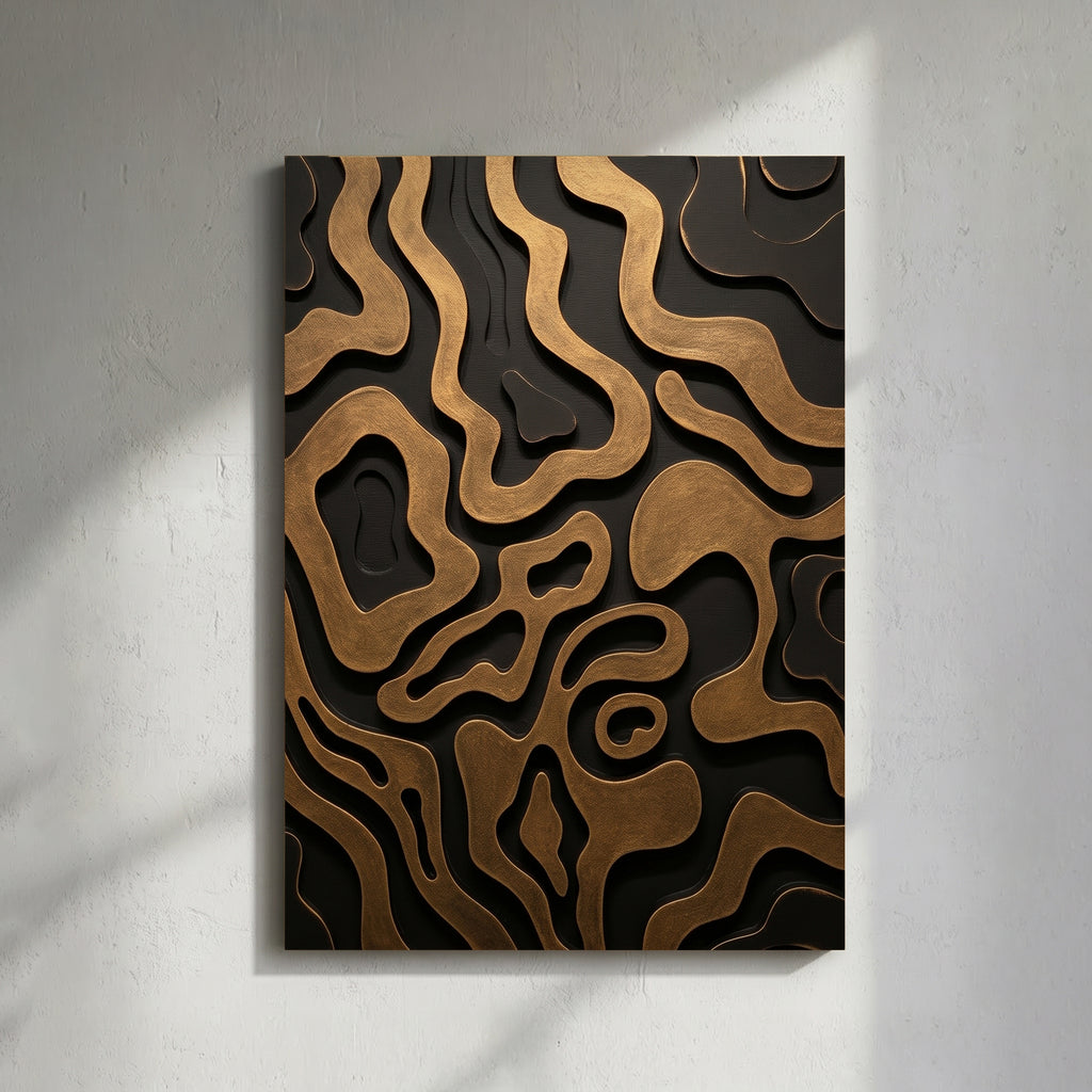 Black & Gold Abstract Wave 3D Wall Art