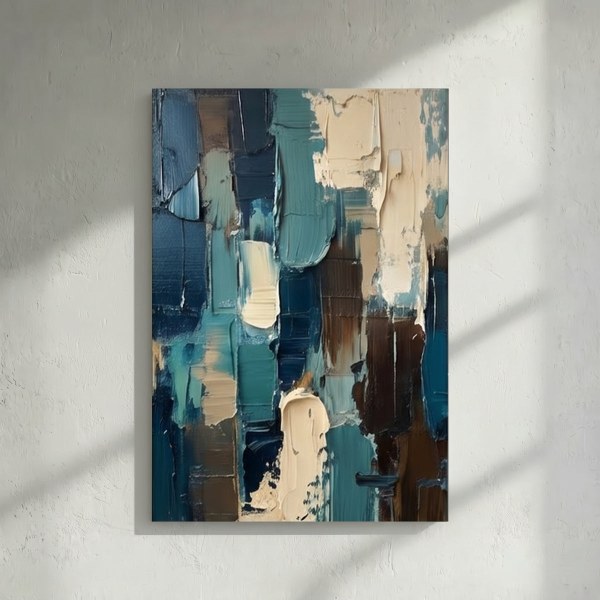 Teal Blue Impasto Abstract Painting